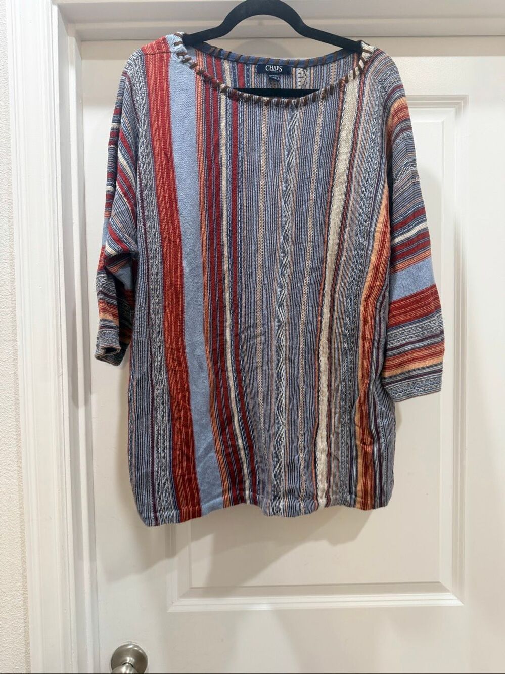Chaps Boho Multi Stripe 3/4 Sleeve Tunic Top Plus Size 2X Festival Casual Shirt
